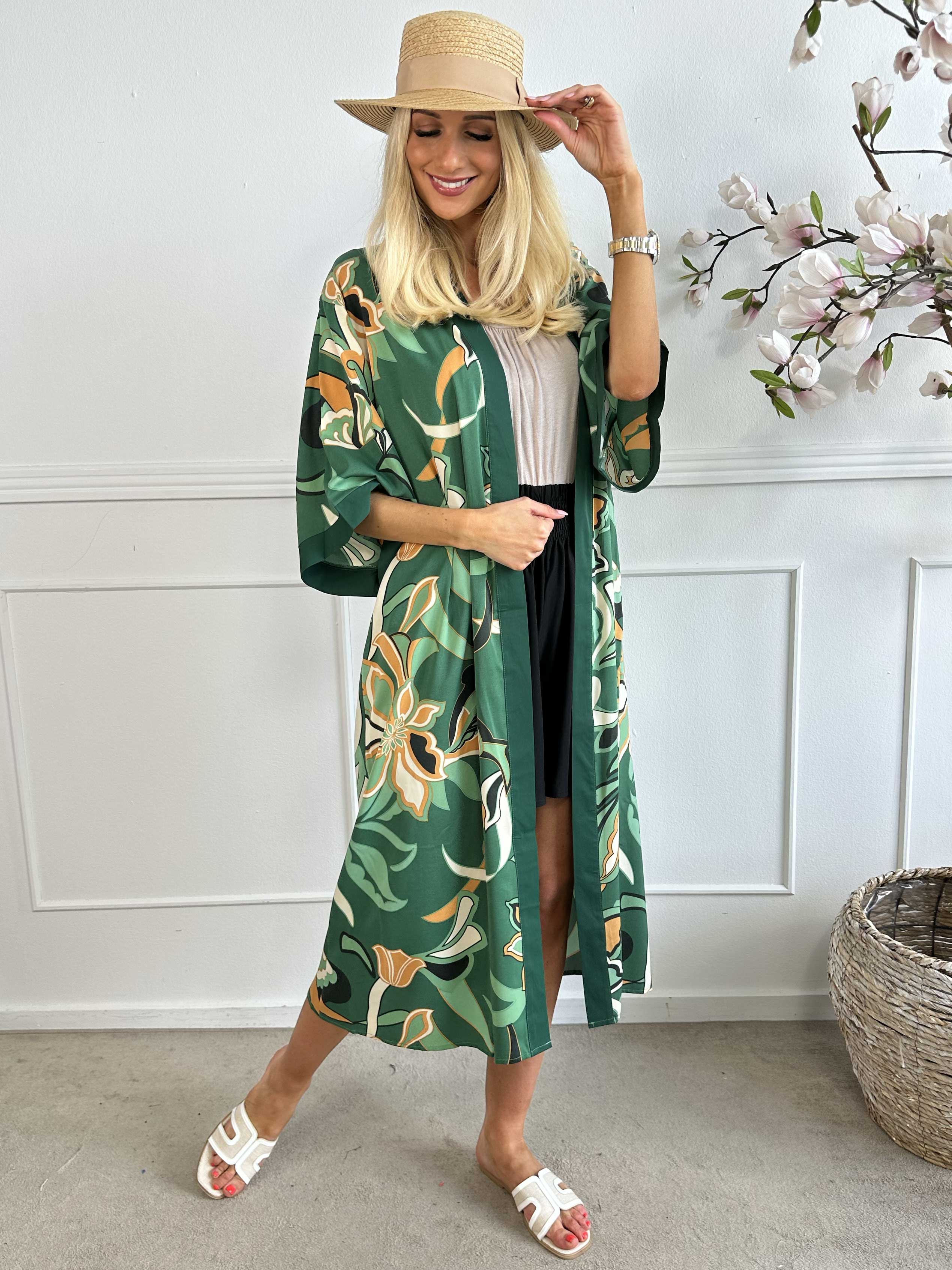 Nora - Lang kimono i viskose med mønster